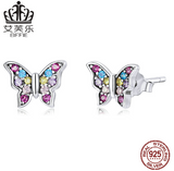 EIFFIE Original Cross-border Hot Sale Sterling Silver Color Butterfly Stud Earrings Fashion Simple Zircon Insect Earrings