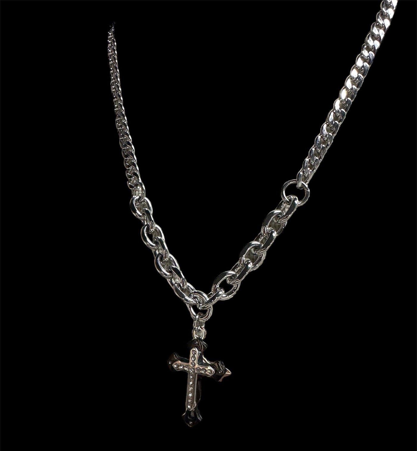 Cadena Cubana Plata con Cruz Zirconias All In Men Joyeria