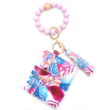Colorful Silicone Bead Bracelet Card Holder PU Tassel Women's Wallet Keychain Silicone Beaded Bracelet