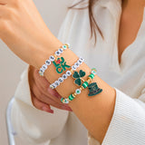 Festive Gift: Clover Letter Bracelet, Simple Green Bead Bracelet, Beer Festival Jewelry