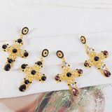 Explosive Earrings Retro Baroque Cross Earrings Personality Exaggerated Fashion Earrings