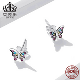 EIFFIE Original Cross-border Hot Sale Sterling Silver Color Butterfly Stud Earrings Fashion Simple Zircon Insect Earrings