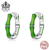 EIFFIE Original Sterling Silver S925 Bead Ear Buckle Delicate Green Dripping Oil Plant Simple Fashion Earrings