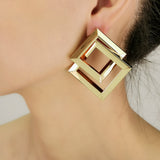 New Trendy Fashion Cool Air Alloy Texture Japanese And Korean Simple Personality Geometric Figure Punk Earrings