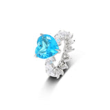 Jewelry hip hop colored zircon heart shaped ring 18k gold plated white gold women's love ring