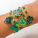 Festive Gift: Clover Letter Bracelet, Simple Green Bead Bracelet, Beer Festival Jewelry