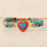 Natural Stone Heart Charm Bracelets String Braided Macrame Bracelets Jaspers Friendship Wrap Bracelet Femme Women Jewelry