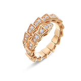 Light Luxury Full Diamond Niche Design Plated Au750 Small Snake Ring Female Ins Tide Diamond Open Snake Bone Index Finger Ring