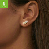 Yinziyun original personalized color separation electroplated wing earrings with three-dimensional texture for men and women 925 pure silver wing earrings