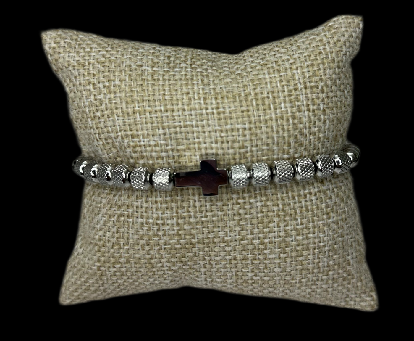 Pulsera Perlas Plata Cruz Acero Inoxidable All In Men Joyeria