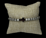 Pulsera Perlas Plata Cruz Acero Inoxidable All In Men Joyeria