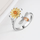 S925 Sterling silver sunflower rotating ring with diamonds simple and versatile popular anti stress ring