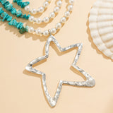 Retro imitation pearl bead necklaces, pine stone necklaces, multi-layered minimalist star necklaces