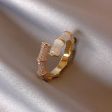 Backgammon Bamboo Ring Female Fashion Personality Niche Design High Quality Zircon Open Ring Korean Style