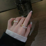 Backgammon Bamboo Ring Female Fashion Personality Niche Design High Quality Zircon Open Ring Korean Style