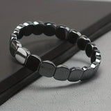 Cubed Black Onyx Bracelet for Men, Hematite Elastic Mix-and-Match Beaded Bracelet, Braided Adjustable Jewelry