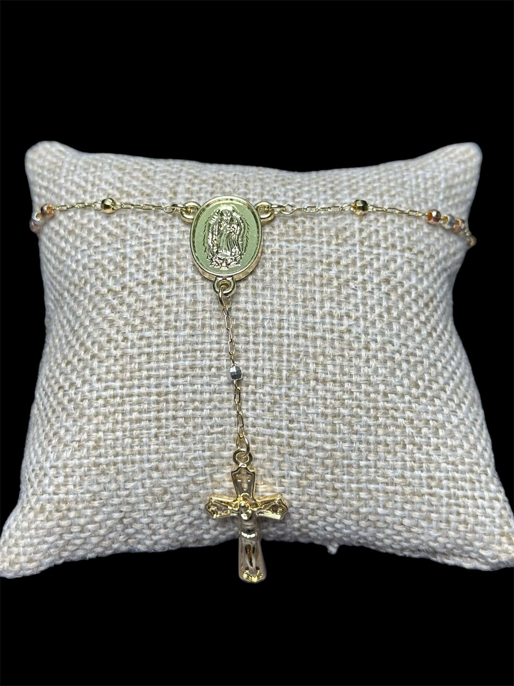 Pulsera Rosario Cruz 3 mm Oro Laminado 18 K All In Men Joyeria