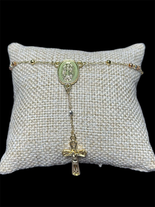 Pulsera Rosario Cruz 3 mm Oro Laminado 18 K All In Men Joyeria