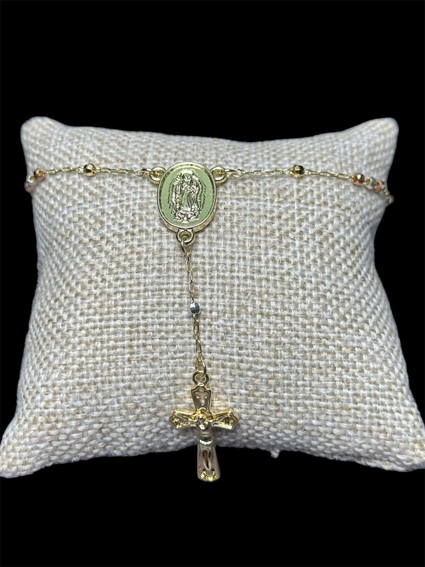 Pulsera Rosario Cruz 3 mm Oro Laminado 18 K All In Men Joyeria