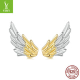 Yinziyun original personalized color separation electroplated wing earrings with three-dimensional texture for men and women 925 pure silver wing earrings