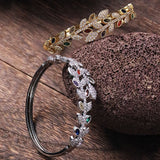 Copper inlaid colored zircon leaf bracelet