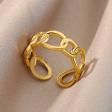 Irregular Geometric Open Rings For Women Gold Color Texture Couple Wedding Ring Trendy Elegant Aesthetic Jewelry