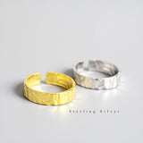 S925 Sterling Silver Irregular Gold And Silver Foil Paper Pattern Ring Personality Ring Women's Silver Jewelry