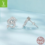 Silver Charm Original China-Chic Style Flying Dragon Pure Silver Ear Studs Mysterious Male and Female Personality 925 Sterling Silver Dragon Ear Studs Earrings