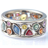 Fashionable geometric pattern hollowed out with diamond multi-color ring for women