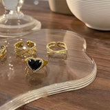 Niche Design Sense Black Zircon Love Metal Open Ring Female Personality Simple And Versatile Temperament Ring