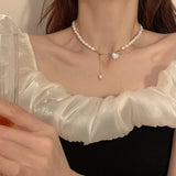 Beating Heart Natural Freshwater Pearl Love Shell Tassel Necklace Female Light Luxury Niche High-End Collarbone Chain