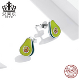 EIFFIE Hot Style Sterling Silver Avocado Earrings Zircon S925 Silver Oil Drop Earrings Personality Fashion Women's Jewelry