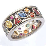 Fashionable geometric pattern hollowed out with diamond multi-color ring for women