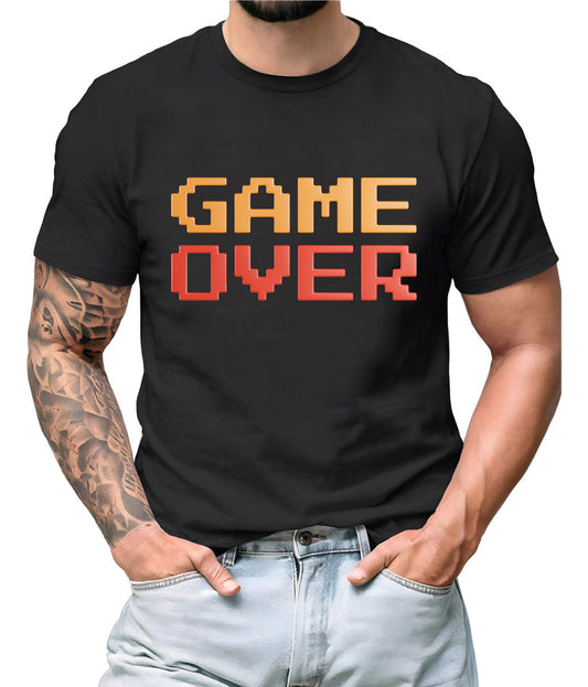 Playera Negra Hombre – Game Over Pixel Art Gamer | Minimalismo Urbano Ajolotástico