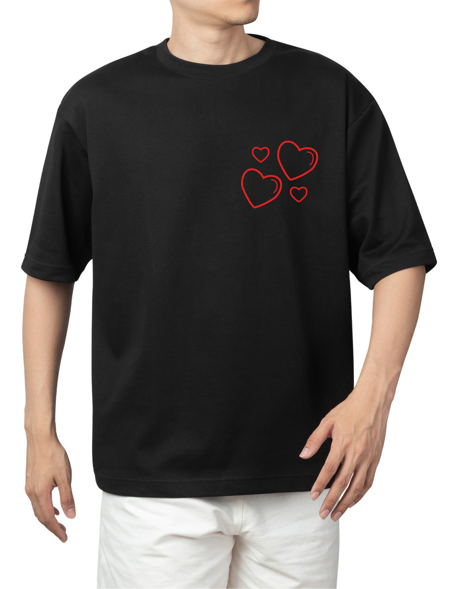 Playera Negra Hombre – Corazón Burbuja San Valentín | Minimalismo Urbano Ajolotástico