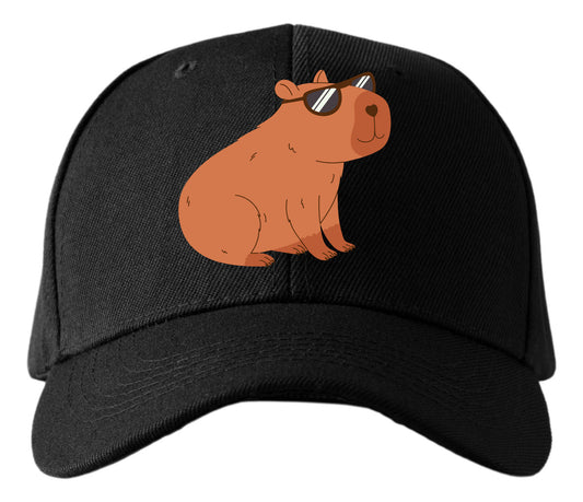Gorra Negra Tipo Baseball – Capibara con Lentes | Accesorios Unisex Ajolotástico