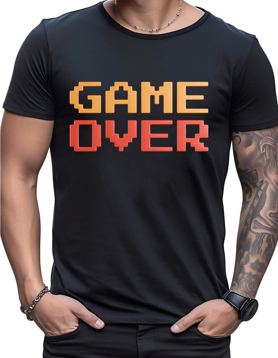 Playera Negra Hombre – Game Over Pixel Art Gamer | Minimalismo Urbano Ajolotástico