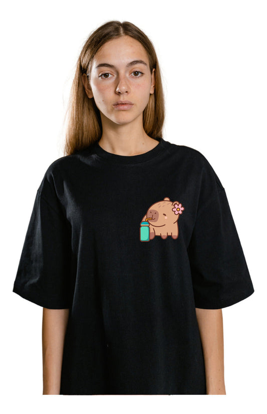 Playera Negra Mujer – Capibara con Juguito | Modelismo Urbano