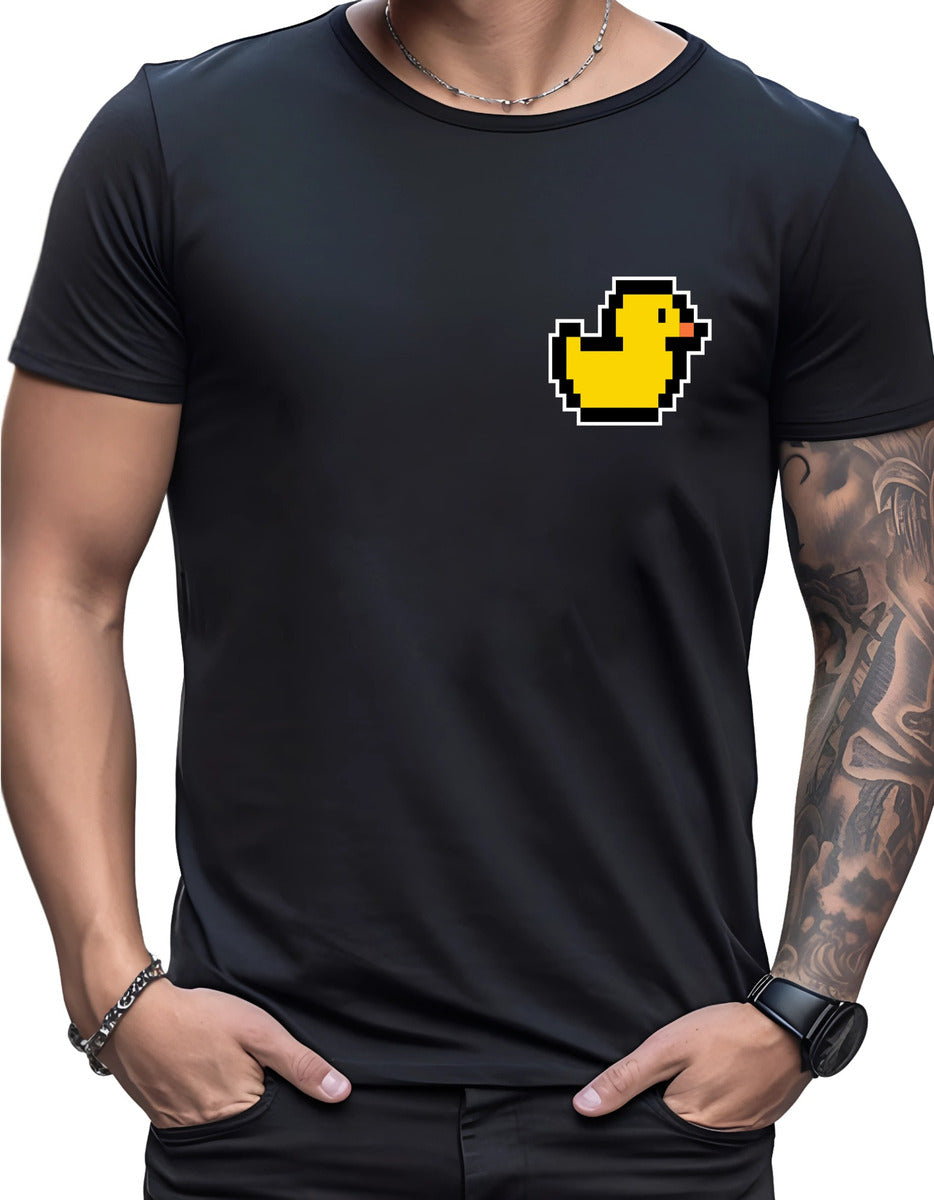 Playera Negra Hombre – Pato Pixel Art Estilo Arcade | Minimalismo Urbano Ajolotástico