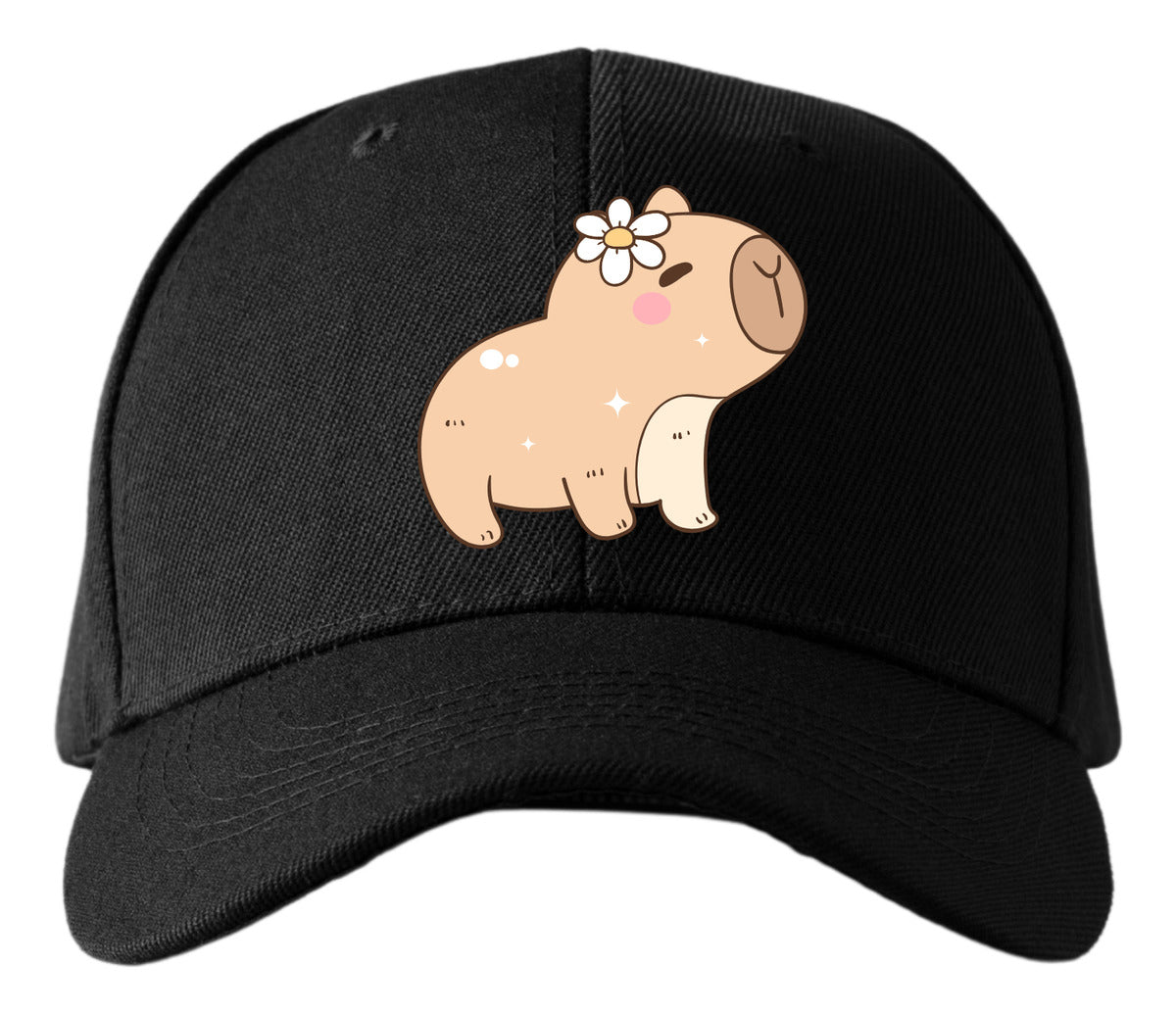 Gorra Negra Tipo Baseball – Capibara con Flor | Accesorios Unisex Ajolotástico