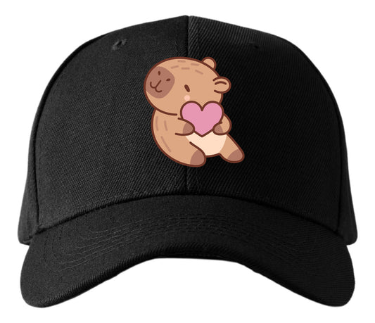 Gorra Negra Tipo Baseball – Capibara con Corazón | Accesorios Unisex