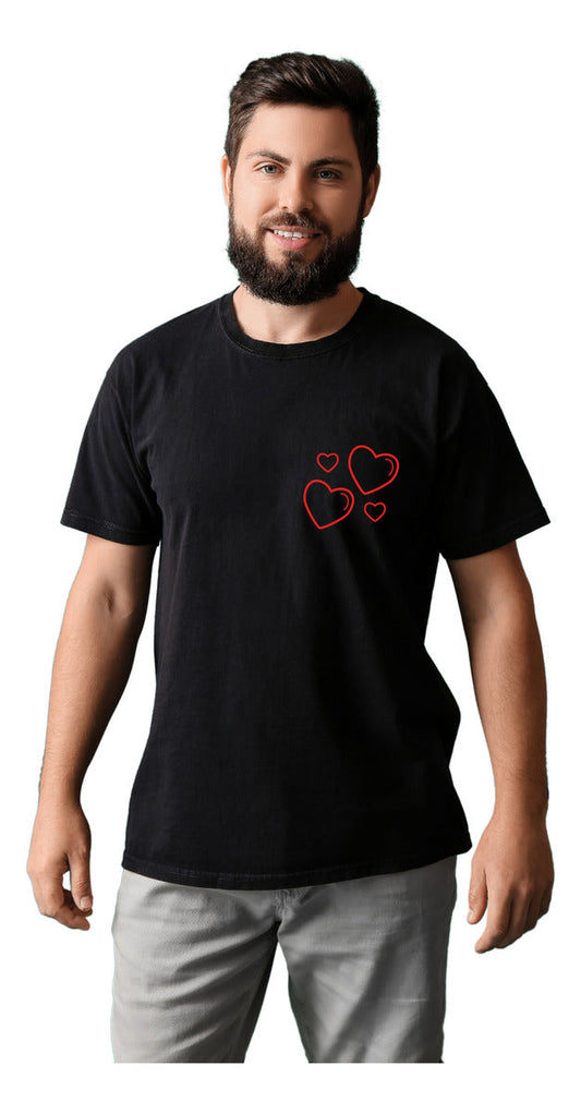 Playera Negra Hombre – Corazón Burbuja San Valentín | Minimalismo Urbano Ajolotástico