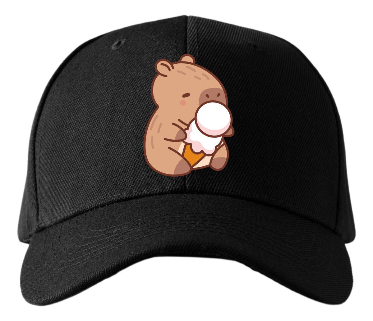 Gorra Negra Tipo Baseball – Capibara con Helado | Accesorios Unisex Ajolotástico