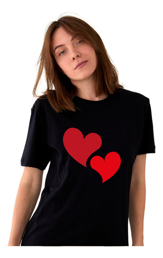 Playera Negra Mujer – Corazón Doble | Romántico | Minimalismo Urbano