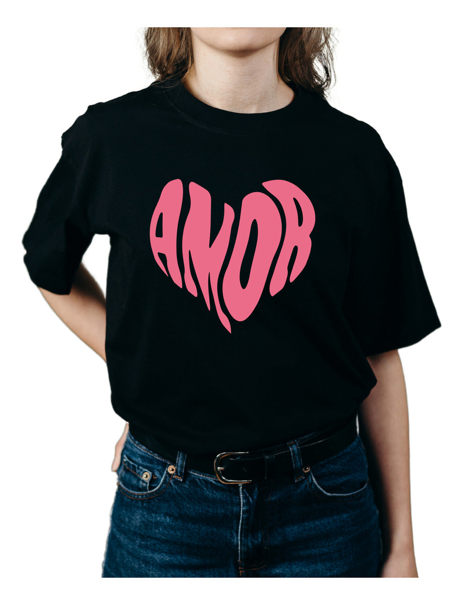 Playera Negra Mujer - Amor Corazón | Minimalismo Urbano Ajolotástico