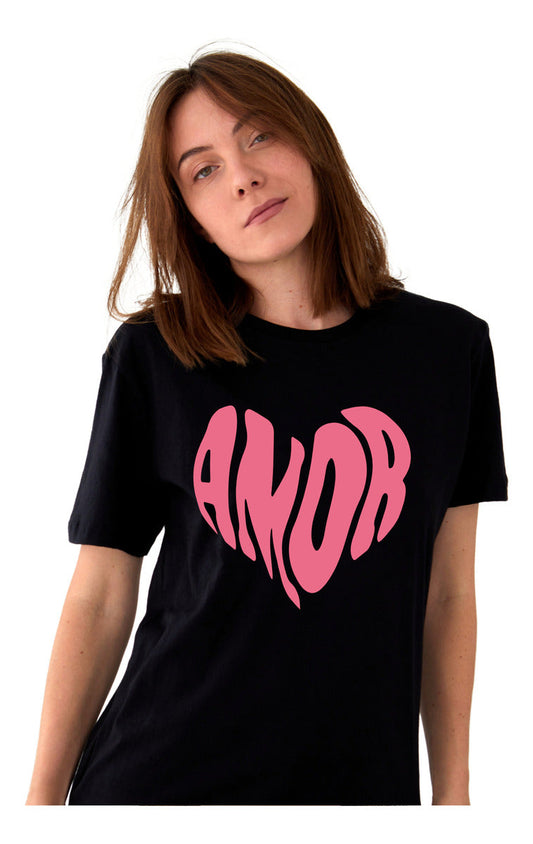 Playera Negra Mujer - Amor Corazón | Minimalismo Urbano Ajolotástico