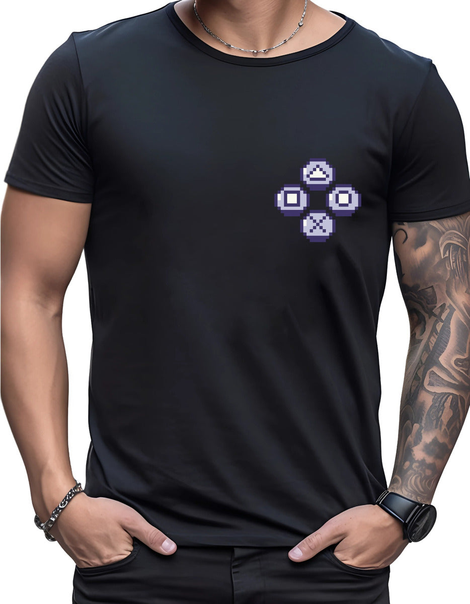Playera Negra Hombre – Control Gamer Retro | Minimalismo Urbano Ajolotástico