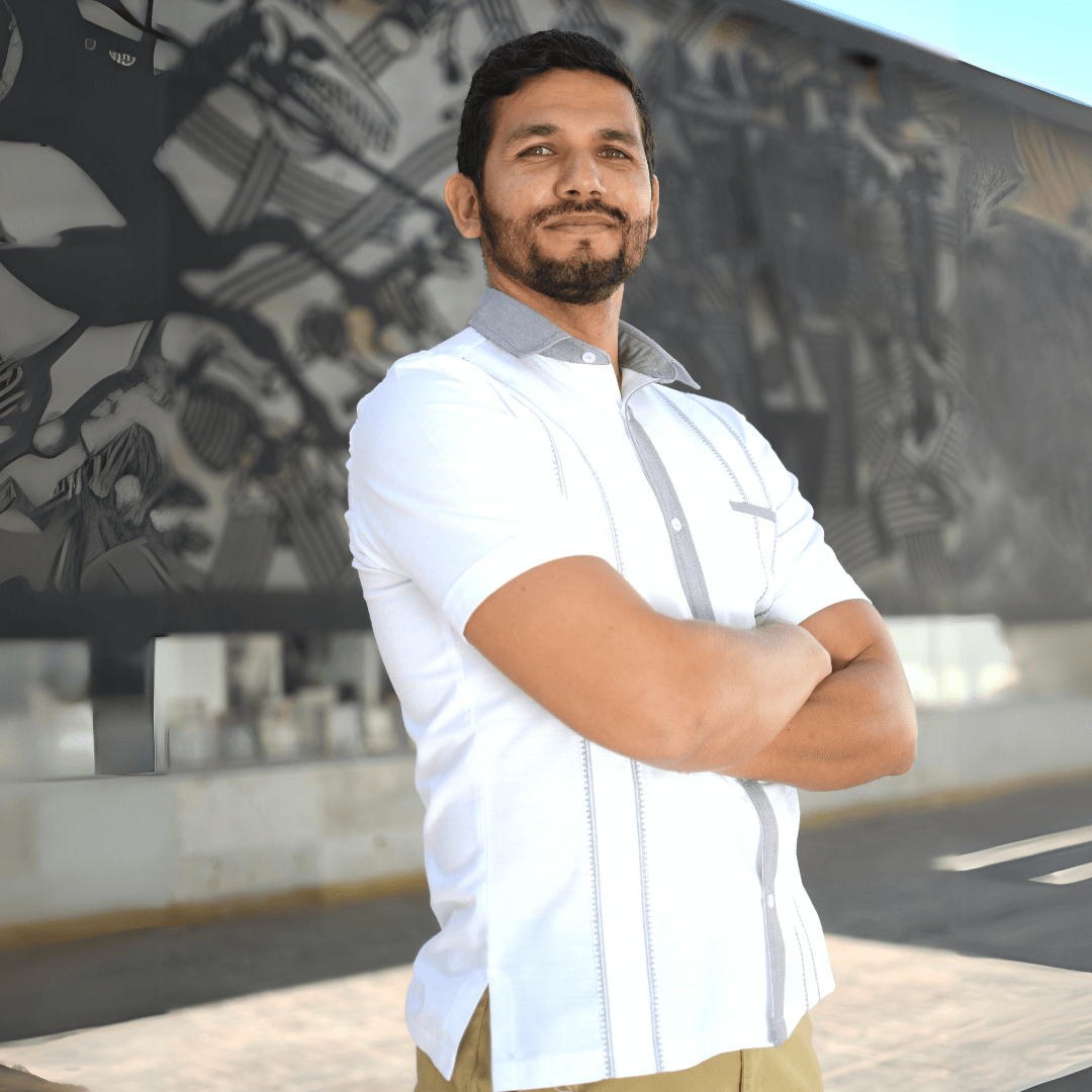 Camisa Guayabera Blanco/Gris LeMaan Tienda de Moda Artesanal