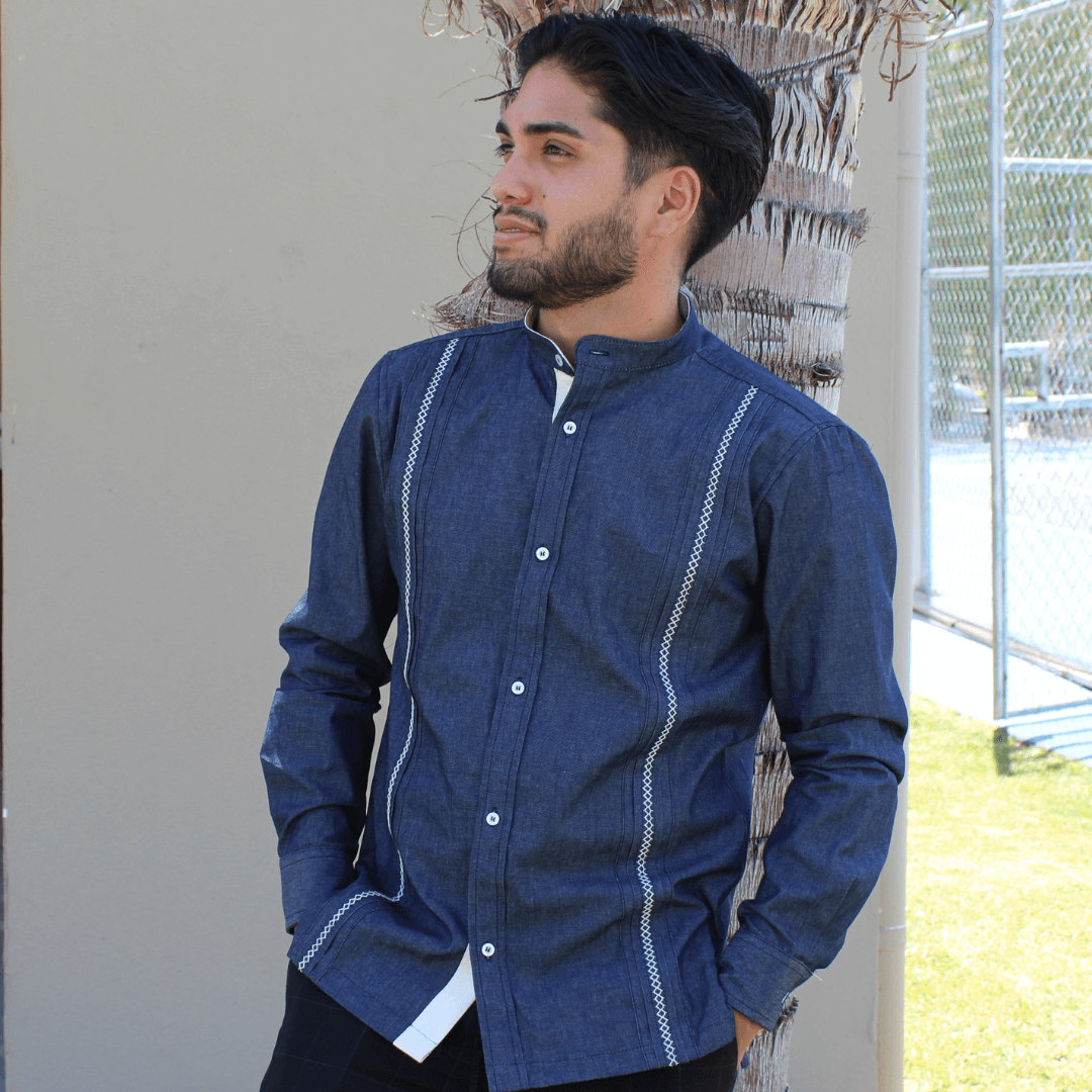 Camisa Guayabera Mezclilla Tejida LeMaan Tienda de Moda Artesanal