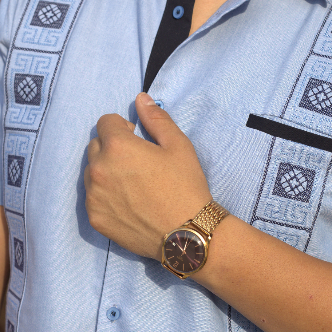 Camisa Guayabera Azul Cielo LeMaan Tienda de Moda Artesanal